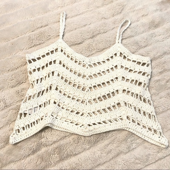 Crotchet Knit Cream Boho Festival Tank Top Size Small S - Picture 12 of 15